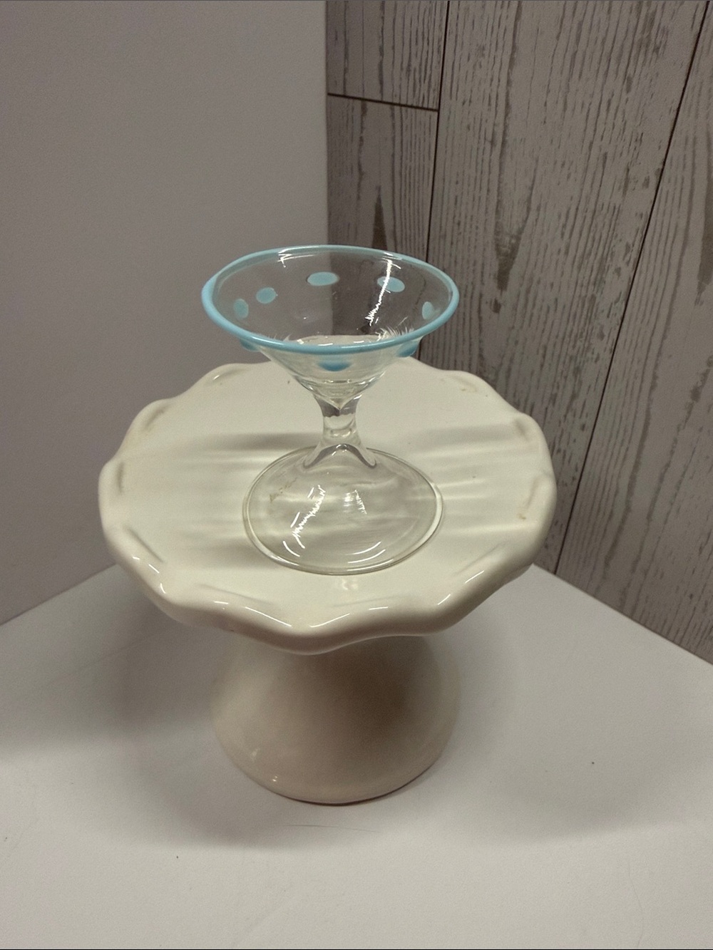 Blue-Rimmed Glass Dessert Coupe - Clear Glass with Blue Accent